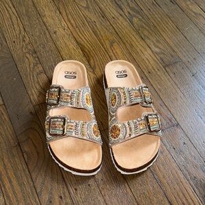 ASOS Design Wide Funky Beaded Double Strap Sandals. Size 8